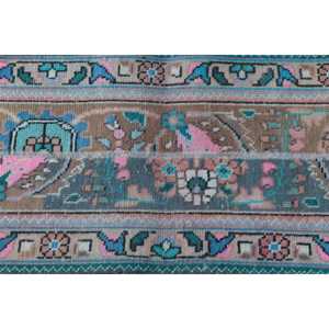 Alfombra Turca de 1.7x5.5 pies, Alfombra Vintage, Alfombra Marroquí de Lana Azul y Rosa - Product Image 5