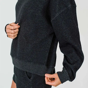 Sudadera Oversize de Cuello Redondo para Mujer, Color Liso, Hombros Caídos, Manga Larga, Tejido de Mezcla de Algodón Transpirable, Ideal para Otoño - Product Image 3