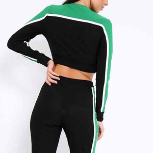 Conjunto de chándal de invierno transpirable de peso pesado de algodón 100% personalizado para mujer, bloque de Color, cuello redondo, cintura elástica delantera - Product Image 6