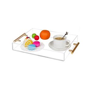 Bandeja de Exhibición Rectangular de Acrílico, Bandeja de Servicio de Acrílico Transparente con Asa de Latón y Forma Cuadrada en Oferta - Product Image 3