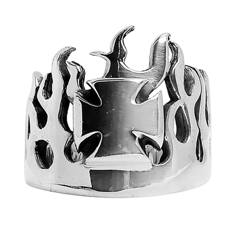 Grosir Perhiasan Kelas Atas Sterling Silver Maltese Cross Flame Ring untuk Unisex Kualitas Premium Permintaan Tinggi
