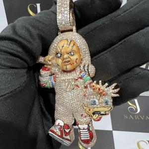 Colgantes y Dijes de Joyería Fina Unisex, Chapados en Oro, con Diamantes VVS de Lujo, Diseño de Muñeca de Dibujos Animados, Estilo Hip Hop - Product Image 5