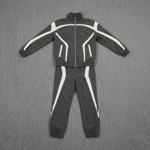 Ensemble survêtement personnalisé avec logo brodé, veste zippée et pantalon, satin polyester/nylon, coupe-vent, séchage rapide, col roulé, homme - Product Image 5