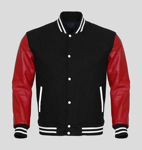Custom Made Winter Varsity Jacket with <b>White</b> Leather Sleeves & Black Wool Body Waterproof Knitted Processing for Letterman - Product Image 3