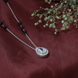 Collar de Plata 925 con Circonita Cúbica en Corte Pera, Chapado en Oro de 14K y Rodio, con Diamante/Zirconia/Perla Principal, para Regalo de Compromiso - Product Image 3