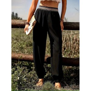 Pantalon drapé à taille haute élastique pour femme avec détail ceinture, Pantalon Pera, 37380 - Noir - Product Image 2