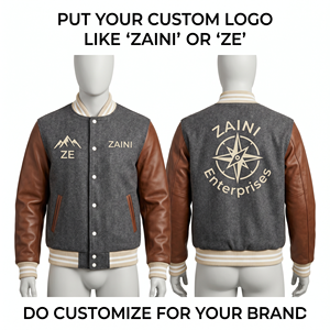 เสื้อแจ็คเก็ตวาร์ซิตี้ ZAINI 400 GSM พรีเมียมสำหรับผู้ชาย กันลม สีเทา-ดำ แขนเสื้อตัดกัน ปักลายเชนิลล์ โลโก้สั่งทำได้ สไตล์ไฮสตรีท - Product Image 1