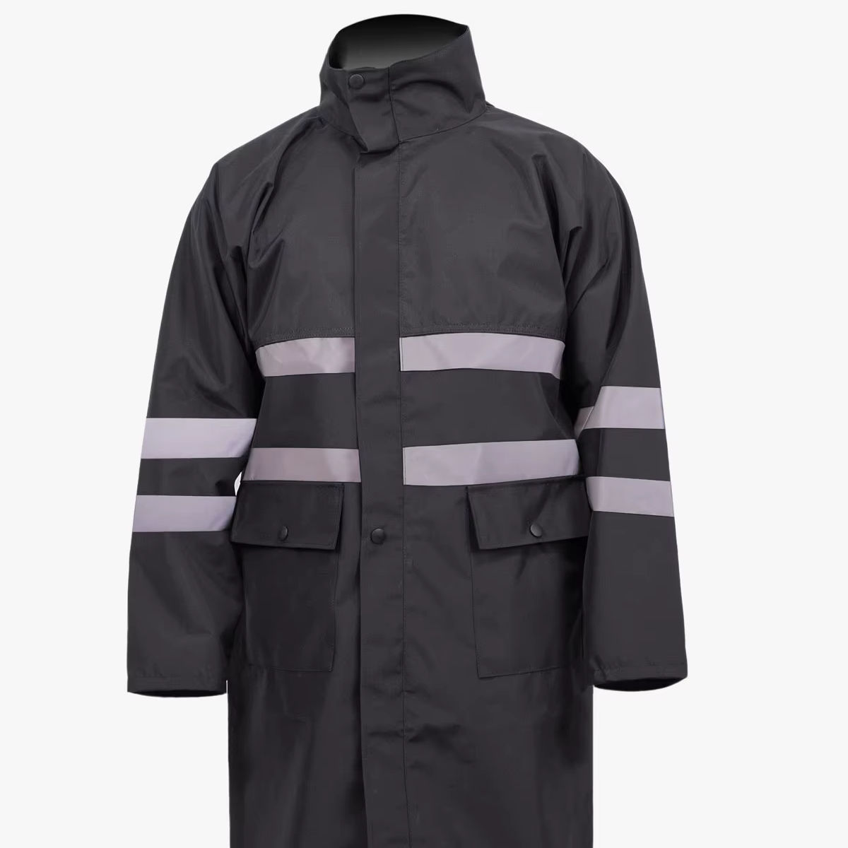 Men's Women's Waterproof Reflective Raincoat Long Trench Coat Hood