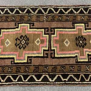 1.8x2.7 ft Small Turkish Vintage Rug, <b>Brown</b> Striped <b>Wool</b> Rug - Product Image 3