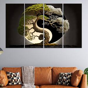 Toile imprimée avec motif d'arbre bonsaï : élégante décoration murale Yin Yang, toile enveloppée 4P - Product Image 1