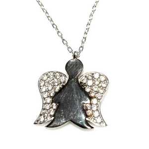 Colgante de Ángel de Plata de Ley 925 con Piedra Blanca, Diseño Clásico de Alas, Bañado en Rodio, Turquesa, Diamante, Perla, Cadenas de Compromiso - Product Image 3