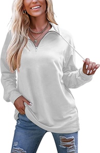 <b>Women's</b> Winter Outerwear Tops Long Sleeve Pullover Quarter Zip Sweatshirts with Drawstrings and Stand Collar - Product Image 2