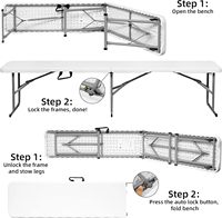 Banc pliant moderne en HDPE de 6 pieds, léger et portable, pour événements extérieurs, mariages, jardins, fêtes, repas, blanc