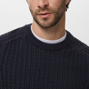 Pull en coton 100% tricoté à la main, coupe décontractée, couleur unie, pour homme, tendance, respirant, chaud, col rond, devant - Product Image 3