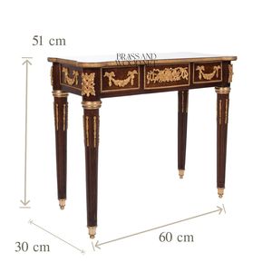 Mesa Auxiliar Rectangular de Madera de Lujo con Adornos Florales de Latón Dorado y Borde Festoneado para Decoración Clásica de Esquinas del Hogar - Product Image 6