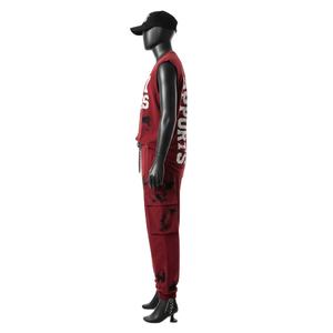 Conjunto deportivo de dos piezas sin mangas para hombre, tela duradera de algodón y poliéster, color rojo, logotipo estampado en caliente, camiseta sin mangas y pantalón para hombre - Product Image 3