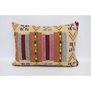 <b>Orange</b> Vintage Floral Geometric Wool <b>Pillow</b> 20x28 Inch Traditional Style Washable Boho Feature for Home Use - Product Image 1