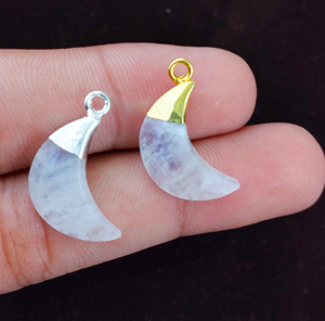 Arco Iris piedra lunar media luna colgante de plata esterlina 18x7mm oro galvanizado pendiente hacer encanto - Product Image 2