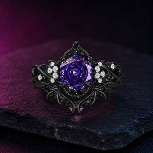 Jeulia Until Death Purple Rose Cut Hexagon Bat Wing Fashion <b>Ring</b> <b>Set</b> - Product Image 1