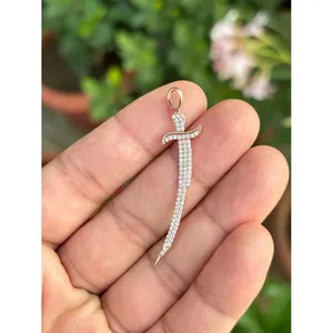 Pendentif Épée en Argent 925, Collection de Breloques Élégantes en Cristal - Product Image 1