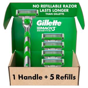 Gillette Mach3 Sensitive <b>Razors</b> for <b>Men</b>, 1 Handle, 5 Blade Refills, Designed for Sensitive Skin - Product Image 6