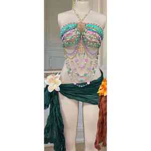 Costume de danse du ventre perlé de haute qualité avec prix de soutiens-gorge confortables - Product Image 4