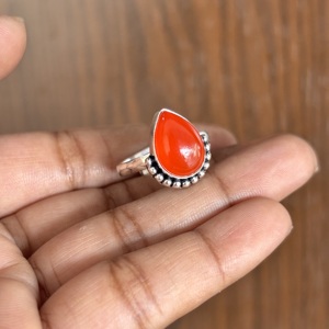 Wholesale 925 <b>Silver</b> Bezel-<b>Set</b> Pear-Shaped Carnelian Gemstone <b>Rings</b> Bohemian Style Eco-Friendly Trendy Women's Party Anniversary - Product Image 5