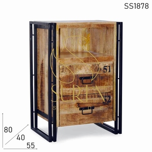Chevet indien en bois massif avec deux tiroirs cadre en métal polyvalent pour chambre maison salle à manger salle de bain hôpital école salle utilisation - Product Image 5
