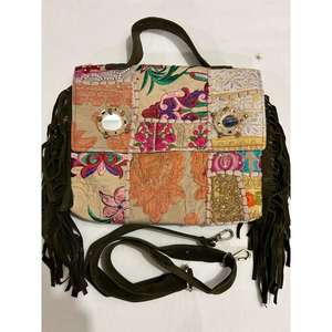 Handmade Girls Casual <b>Patchwork</b> Leather Handbag Two Straps Embroidery Chain Panelled Satchel Genuine Leather for Parties - Product Image 1