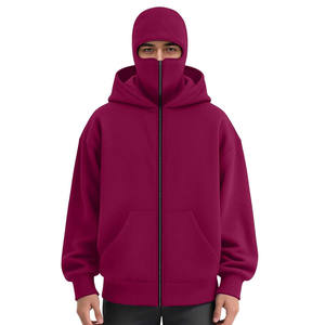 Cagoule à fermeture éclair en molleton 100 % coton, chaude, pour l'hiver, avec masque facial intégré, logo personnalisé disponible - Product Image 4