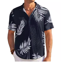Chemise Oxford décontractée pour homme, coupe régulière, manches longues, col en V, imprimé floral numérique coréen rétro, 100 % polyester, respirante, 180 g, séchage rapide