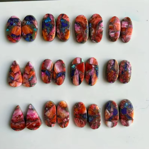 Natural Spiny Oyster Copper Turquoise Pair Oval Cabochon Wholesale High Quality Loose Gemstone Pair Polished Jewelry - Product Image 3