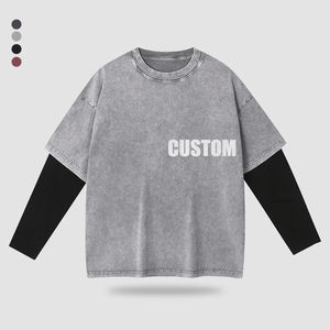 High Quality Double Layer <b>Long</b> <b>Sleeve</b> <b>T</b> <b>Shirts</b> <b>Men</b> Wholesale Casual Wear Cotton Oversized Heavyweight Blank Custom <b>Long</b> <b>Sleeve</b> - Product Image 1