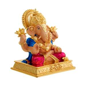Idole de Ganesh Ji plaquée or, faite à la main, avec des mains en lotus, statue spirituelle décorative pour mandir, temple domestique, mariage, festival - Product Image 3