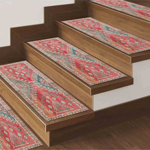 Alfombra Moderna Estampada, Diseño Kilim, Verde y Naranja, Fácil de Limpiar, Goblen - Product Image 1