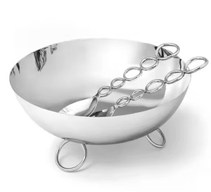 Hermosa Ensaladera de Metal de Primera Calidad, Acero Inoxidable con Base Dorada, Tazón para Servir Frutas - Product Image 3