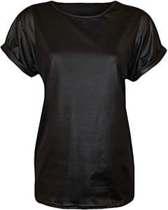 Último Modelo 2026 Camisetas de Cuero Color Plateado de Alta Calidad, Camisetas de Manga Corta para Mujer, Camisetas de Cuero Genuino - Product Image 3