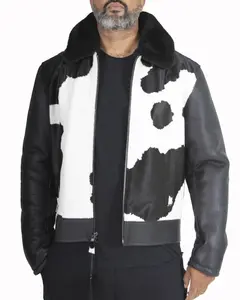 2024 New Arrivals Fashion Style Mens Cow Hair On Leather Jacket Hot Winter Season with Zipper Pocket Jackets For Mens