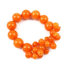 Pulsera de cuentas de resina gruesas en tono ámbar de moda, con detalles dorados, forma redonda y cúbica, joyería hecha a mano, pulsera elástica brillante y llamativa. - Product Image 3