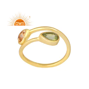 Latest Trending Sterling Silver 18K Gold Plated Citrine & Peridot Gemstone Adjustable Ring Demi Fine Jewelry Manufacturer