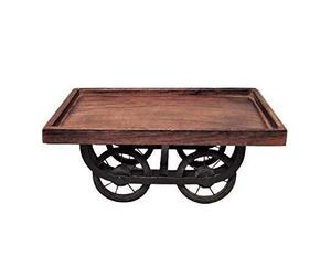 Plateau en bois vintage ou industriel avec roues souvent utilisé comme plateau décoratif pour la maison, la salle à manger et le salon Design rustique - Product Image 1