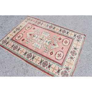 Alfombra Turca Vintage de 3.8x5.2 pies, Alfombra Oriental Roja de Lana - Product Image 3