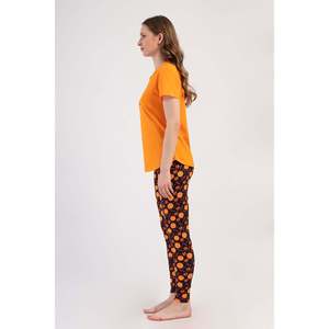 KADIN LYC SUPREM O YAKA KISA KOL ETEGI OVAL MANSETLI TAYT PIJAMA TAKIM - สีส้ม - สีส้ม - Product Image 2