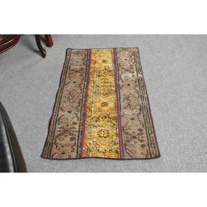 พรม1.8x3.5ft สไตล์ตุรกีวินเทจแบบคลาสสิกพื้นที่ขนาดใหญ่18x35in สีเหลืองน้ำตาลเย็บปะติดปะต่อกันผ้าขนสัตว์ยางรองสี่เหลี่ยมพรมห้องโถงห้อง - Product Image 3