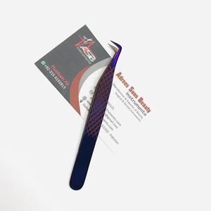 Pinzas de extensión de pestañas de volumen de 90 grados de etiqueta privada punta de fibra profesional de acero inoxidable sostenible japonés púrpura - Product Image 2