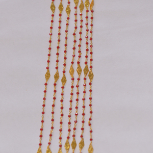 Chaîne de perles en verre rouge de 3-4 mm avec breloque fleur, fil plaqué or, chaîne perlée faite à la main pour la fabrication de bijoux - Product Image 4