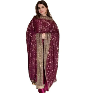 Rich <b>Party</b> Special Ladies <b>Wear</b> Marron Color Multi Sequence & Embroidery Work 100% Modal Viscose Custom Logo Salwar Suit - Product Image 1