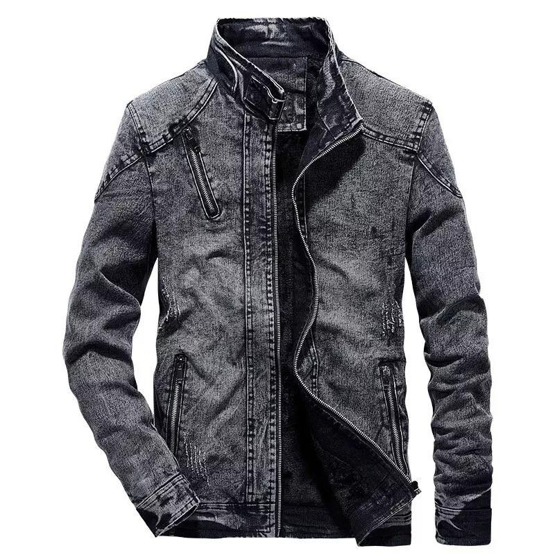 2025 Men's Casual Autumn Hooded Stand Collar Windproof Ripped Denim Jackets Best Style Fashionable Vintage Outerwear