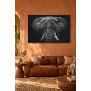 Impression sur toile de tête d'éléphant en gros plan dans l'obscurité de Fida - Product Image 4