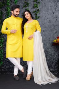 Tenue traditionnelle indienne pour couple, mari et femme, pour les festivals et les fêtes, disponible au prix de gros - Product Image 3